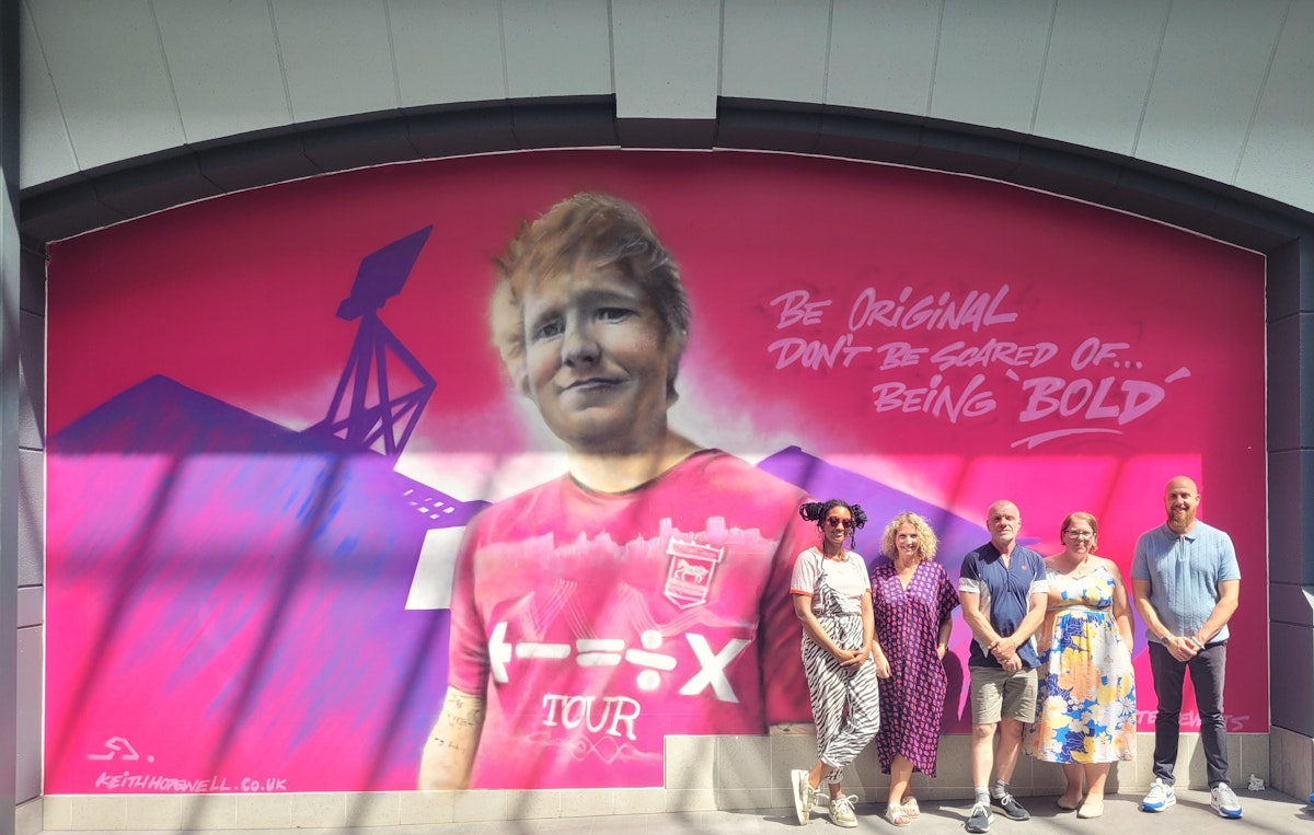The team behind the Ed Sheeran mural at the Buttermarket Centre